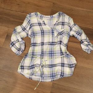 Blue and light green maternity top